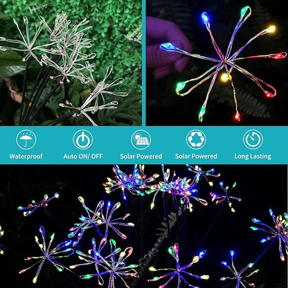JJGoo Solar Garden Lights, New Upgraded 2 Pack Solar Swaying Starburst Light, Waterproof Fireworks Outdoor Lights, Yard Patio Pathway Decoration, Colorful