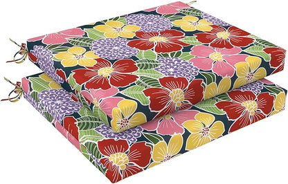 LVTXIII Outdoor Seat Cushions Set of 2 Square Corner Chair Cushions with Ties, Patio Chair Pads for Home Office and Patio Garden Furniture Decoration 18.5"x16"x2", Flower Bloom