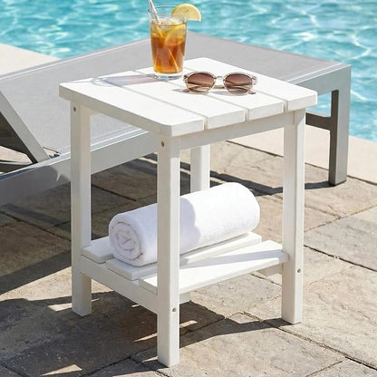 Furnimart Adirondack 2-Layer Square Outdoor Side Table, Extra-Thick HDPE Weather-Resistant Small Patio Table, White Outdoor End Table for Garden Balcony Yard Deck Poolside(White)