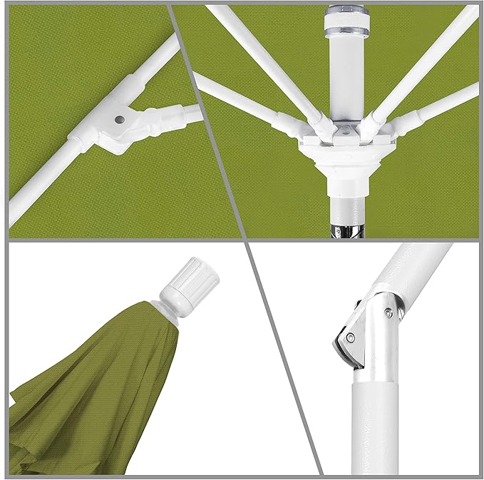 California Umbrella 11Ft Fiberglass Rib Patio Umbrella, Hand-Crank, Tilt-Collar, White Frame, Solution Dyed Kiwi Fabric
