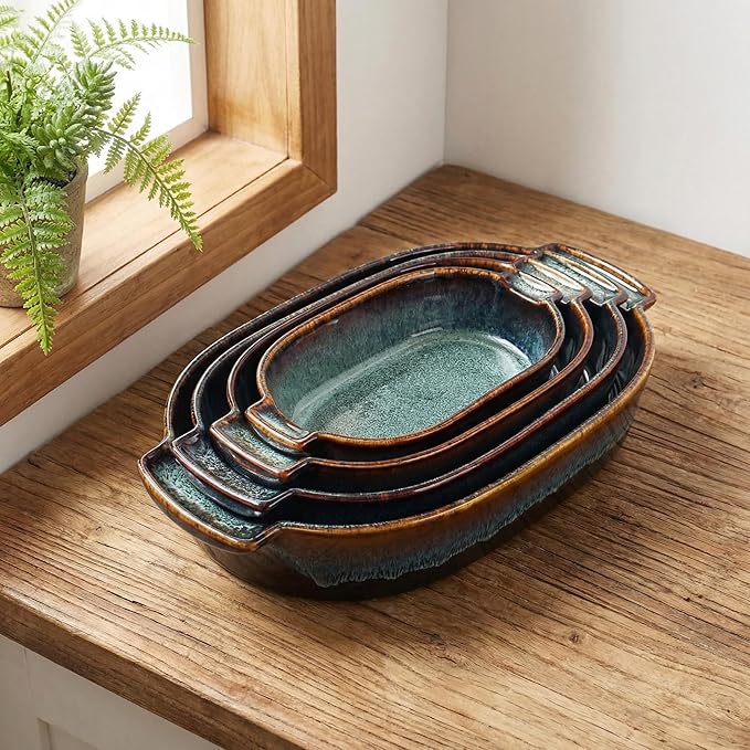 Ceramic Oval Casserole Baking Dish, 1 Quarts Baking Dish for Oven, Lasagna Pans, Oven Safe Durable Bakeware for Kitchen Home Decor, Banquet and Dinner, 1 pieces 10 x 6 Inch