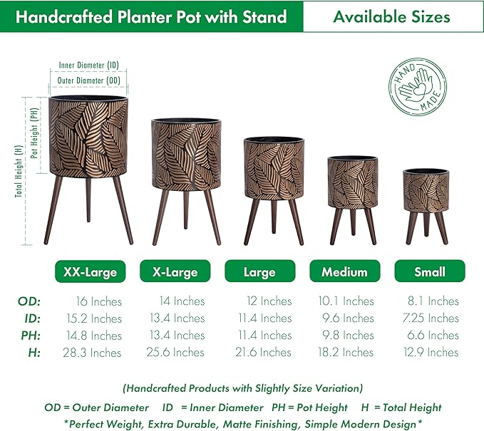 D'vine Dev 16 Inch Planter Pot with Stand, Mid-Century Tall Plant Pot with Legs for Indoor Plants, XX-Large, Bronze/Grey, 88-L-E-6