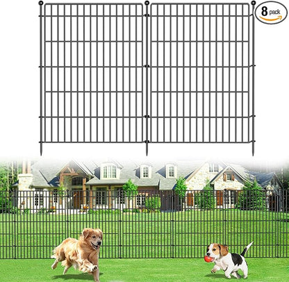 8 Panels No Dig Garden Fence Animal Barrier, 48in(H) × 21ft(L) Decorative Metal Outdoor Dog Fence, Rustproof Pet Fencing for Yard, Patio, Flower Bed -Temporary Fencing| Easy to Install