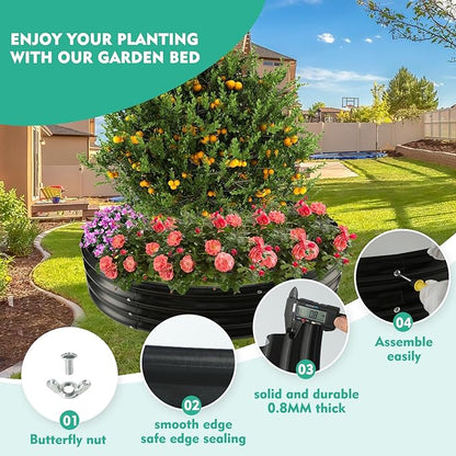 60 Inch Diameter Galvanized Garden Raised Bed/Plant Box/Fire Pit Ring - 0.8mm Thick,12 Inch Tall,Perfect for Planting a Variety of Flowers,Herbs,Vegetables (Black, 60 Dia X 11.5 inches)