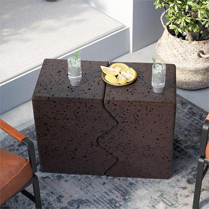 SUNBURY Concrete Side Table Set of 2, Outdoor Side Table Combine for Patio, Outdoor Accent Table Patio End Table in Spotted, Ceramic Garden Stool, Rectangular, Brown