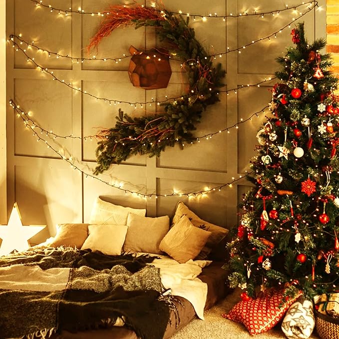 Dailyart 1200 LED Christmas Lights - 95 Ft Indoor Outdoor Cluster Lights with 8 Modes - Warm White Plug in Fairy String Lights with Timer Twinkle Lights for Christmas Tree Wedding Xmas Decorations