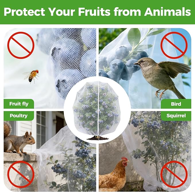 Blueberry Bush Netting Cover 2 Pack 10 x 12 ft, Garden Bird Netting for Rabbiteye Blueberries, Reusable Fruit Tree Netting with Zipper & Drawstring, Protects from Birds, Deer, Insects and Poultry