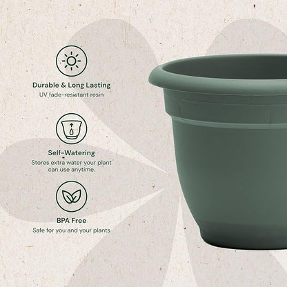 Bloem Ariana 20" Basil Round Self-Watering Resin Planter Pot - Rolled Rim Indoor and Outdoor Gardening Planter