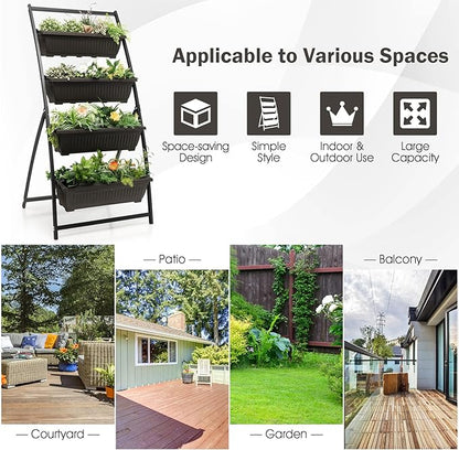 Giantex 2 Pcs 5.2FT Vertical Raised Garden Bed, 4-Tier Elevated Planter Box w/4 Containers & Drainage Holes, Indoor Outdoor Freestanding Planter for Vegetables, Herbs, Flowers, Heavy-Duty Metal Frame