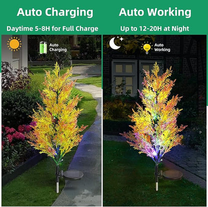 Solar Garden Lights Outdoor, 2 Pack Solar Flower Lights with Realistic 36 Lush Cypress Leaves, 12H Auto On/Off, Multi-Color Changing Light Waterproof for Garden Yard Decoration