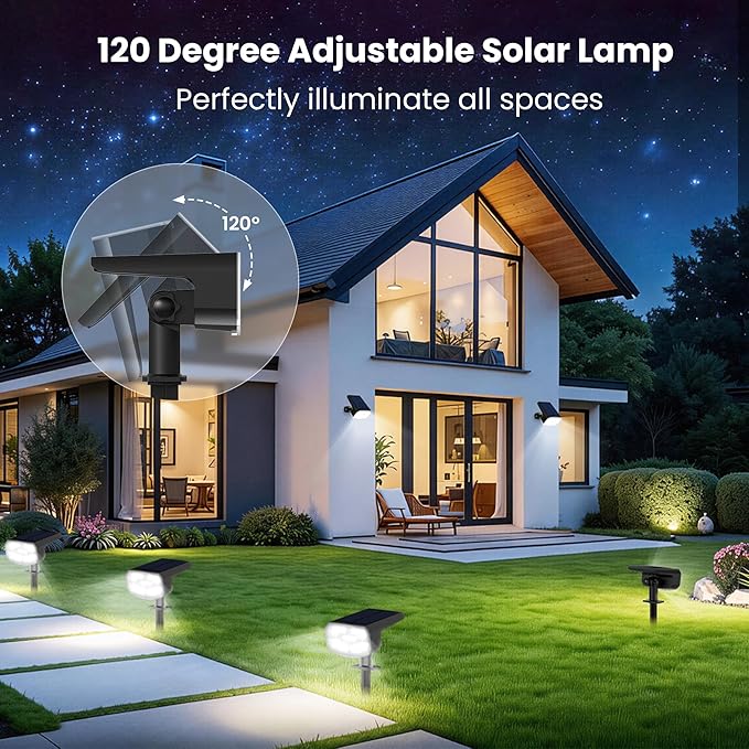 Solar Spot Lights Outdoor Waterproof IP65,6 Pack,Cool Light, 2 Lighting Modes Selectable, Solar Powered Yard Garden Solar Spot Lights for Garden Outside Landscape Auto On/Off