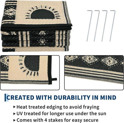 Garvee Reversible Cactus Outdoor Rug 8x10 for Patio, Waterproof Outdoor Area Rug, Modern Desert Botanical Indoor Outdoor Rugs, Plastic Straw Rug for RV, Camping, Deck, Black & Brown