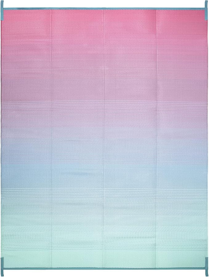 Anidaroel Ombre Camping Rug for Outside RV, 8x10ft Waterproof Outdoor Rug for Patio Clearance, Plastic Straw Outside Area Rug for Deck, Camper, Backyard, Picnic, Beach(Pink& Blue,8'x10')