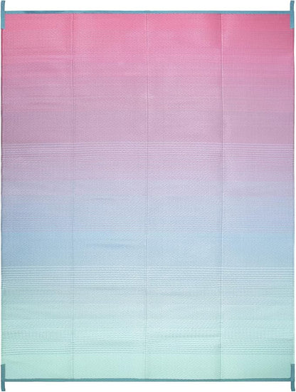 Anidaroel Ombre Camping Rug for Outside RV, 8x10ft Waterproof Outdoor Rug for Patio Clearance, Plastic Straw Outside Area Rug for Deck, Camper, Backyard, Picnic, Beach(Pink& Blue,8'x10')