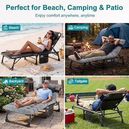 ABORON Tanning Chairs, 2 Pack, 5-Position Padded Folding Loungers | Set of 2 folding chaise lounges with 5-position backs, padded mats and pillows; supports up to 500 lb per chair.