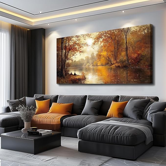 FUHAIHUA Canvas Wall Art For Living Room Large Wall Decor For Bedroom Modern Office Wall Decorations Saffron Yellow Tree Landscape Painting Forest Pictures Artwork Ready To Hang Home Decor 20"x40"