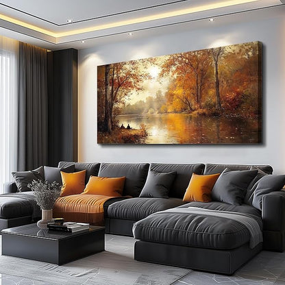 FUHAIHUA Canvas Wall Art For Living Room Large Wall Decor For Bedroom Modern Office Wall Decorations Saffron Yellow Tree Landscape Painting Forest Pictures Artwork Ready To Hang Home Decor 20"x40"