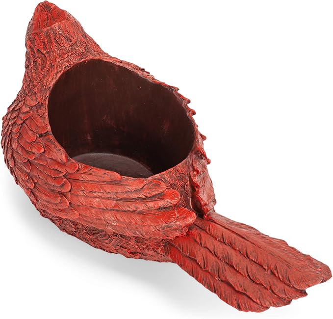 Napco Imports Red Painted Resin Cardinal Planter Bird Flower Pot Home Garden Decor Art Planter