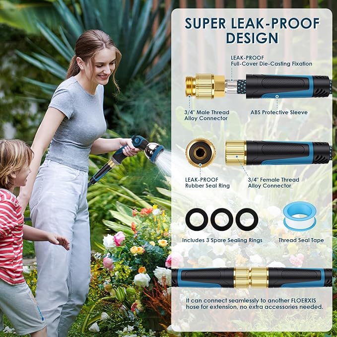 Non-Expandable Garden Hose 25 FT, Lightweight Hose with 10 Function Spray Nozzle, Kink-Free Flexible Water Hose, Durable, Leak-Proof, 360° Swivel Connectors, Portable Storage Strap