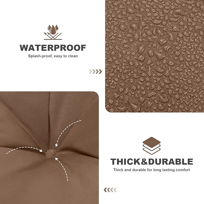 Porch Swing Cushions,Outdoor Cushions 3 Seater Replacement with Backrest, Waterproof Thickened Bench Cushion with Ties for Porch, Patio,Outdoor, Backyard and Garden(Coffee 60 * 40 in)