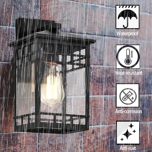 Outdoor Wall Lantern, Exterior Wall Mount Light Fixture, Black Outside Porch Sconce Lighting with Seeded Glass, Waterproof Outdoor Wall Light for Patio Front Door Entryway