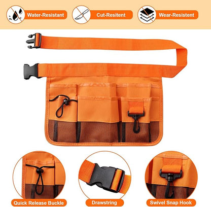 Gardening Tool Waist Bag Belt Heavy Duty Oxford Tool Apron with 7 Pockets of Different Sizes and Depth (Orange)