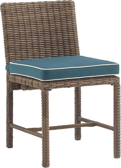 Crosley Furniture Bradenton 2-Piece Outdoor Chair Set, Wicker Dining Patio Chairs for Deck, Backyard, Weathered Brown with Navy Cushions