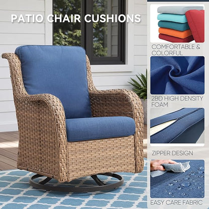 Outdoor Chair Cushions 3 Packs - Outside Durable Thick Replacement Back and Seat Cushion 22x24 with Zipper Cover for Patio Glider Rocking Chairs Loveseat Couch – Blue/Regular