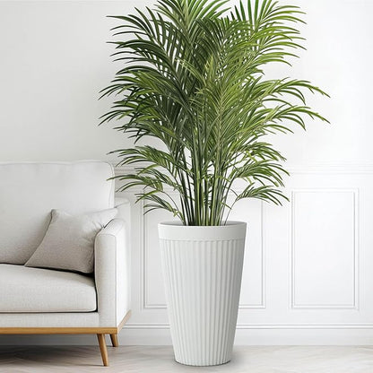 20" Resin Planters Large Matt Flower Pots Outdoor Set of 2 Indoor Pots for Plants with Handmade Fluted Texture Heavy-Duty Garden Pot with Drainage Hole for Patio, Porch or Living Room, White