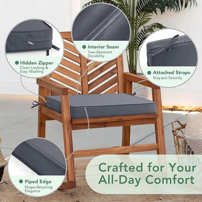 Outdoor Chair Cushions Set of 4: Waterproof & Fade Resistant Seat Cushion for Patio Furniture - 19 x 19 x 2 Inch Chair Pads with Ties and Hidden Zipper -Patio Chair Cushion Replacement, Dark Grey