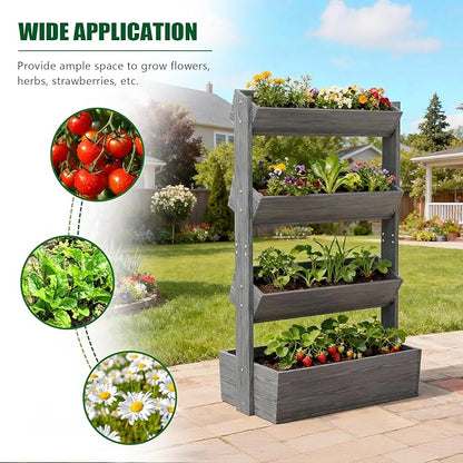 Wooden Vertical Raised Garden Bed, 4 Tier Garden Planters Raised Beds Freestanding Plant Stand Flower Rack Wooden Planter Box for Plants Herbs Flowers Vegetables Outdoor Indoor Gardening