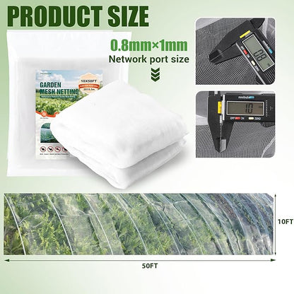 Garden Netting, Fine Mesh Insect Netting, 10x50FT, Plant Cover Raised Bed, Row Cover Makes Plants, Vegetables, Fruits, and Flowers Grow Better