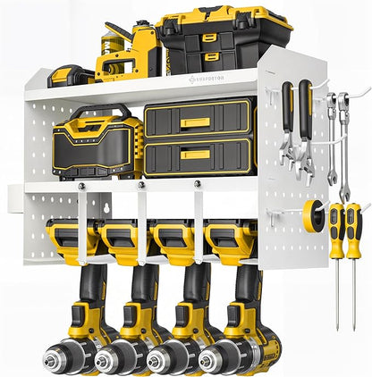 Power Tool Organizer Wall Mount - 3 Layer Heavy Duty - Cordless Tool Organizer, 4 Drill Hanger, Modular Battery Tool Organizer Wall Mount - Garage/Workshop Storage Peg Board Utility Rack