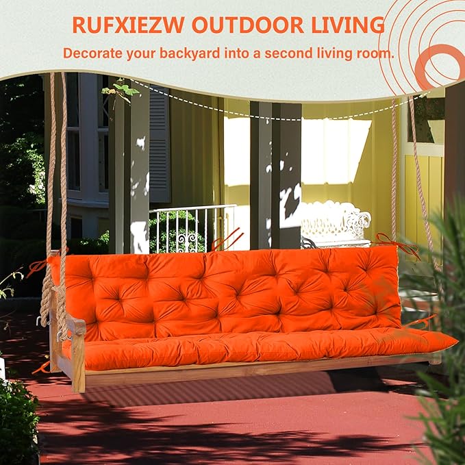 2/3 Seater Swing Replacement Cushion, Waterproof Porch Swing Cushions with Backrest, Thickened Bench Cushions for Outdoor Furniture, for Outdoor Patio Swing (Orange, 40 * 40 in)