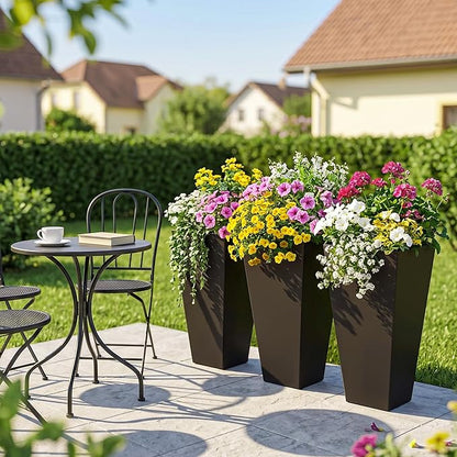 Outsunny Tall Planters for Outdoor Plants Set of 3, 28 in Taper Planters with Drainage Holes, Indoor Grande Plant Pots, Front Porch Decor, Brown