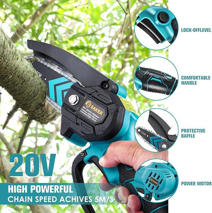 Saker Mini Chainsaw,Portable Electric Cordless Chainsaw,Battery Powered,Small Power Handheld Chain Saws Pruning Shears for Tree Branches,Gifts for Men Women(2 Batteries&3 Chains)