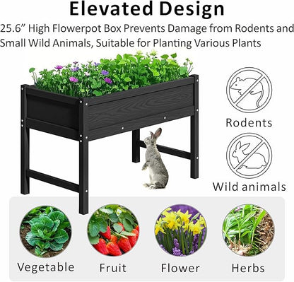 Raised Garden Bed Outdoor with Legs,HDPE Elevated Planter Box Rot-Resistant and Non-Cracking,Raised Beds for Gardening for Backyard, Patio, Balcony, 300lb Capacity Black