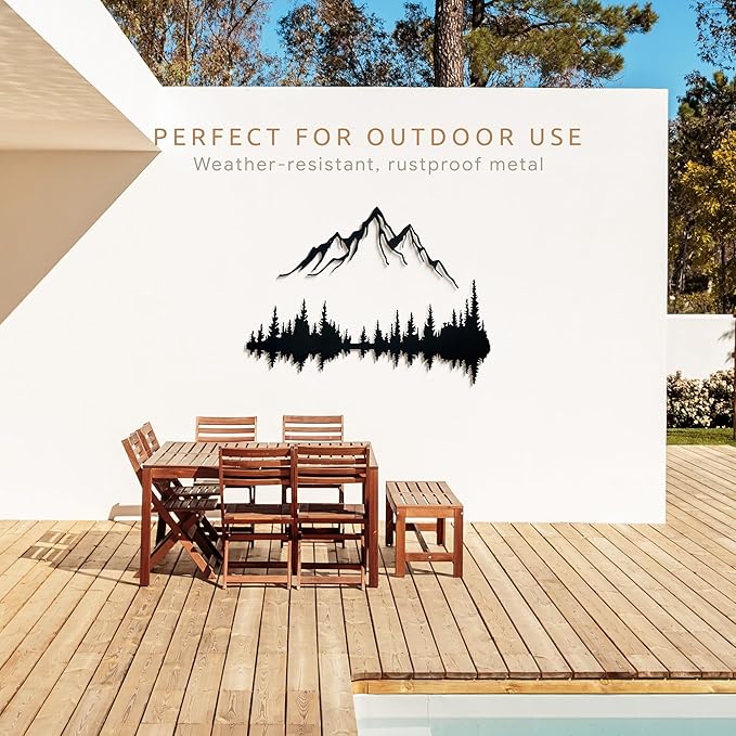 Wita Home Mountain and Forest Metal Wall Art, Wall Mounted Mountain Home Decor, Pine Trees Wall Art for Living Room, Bedroom or Office, Large Outdoor Wall Decor, Nature Christmas Decor (Black, 24x16 inches)