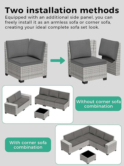 9 Piece Outdoor Wicker Rattan Sectional Sofa Set with Swivel Chairs, 7-Seats Conversation Set with 4" Thickened Cushions & Coffee Table, All-Weather PE Rattan for Garden, Backyard, Porch, Black