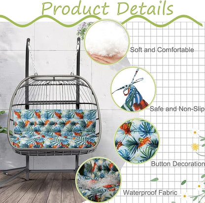 Swing Replacement Cushions with Backrest, 2 or 3 Seater Waterproof Non-Slip Overstuffed Swing Pad, Indoor/Outdoor Bench Cushion for Porch Chair Swing Garden Furniture (Summer, 40 * 40 in)