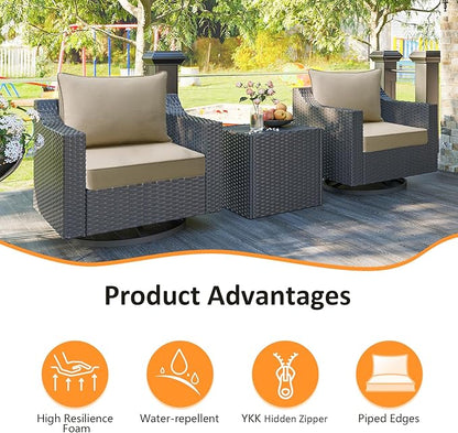 Outdoor Patio Chair Cushions Set, 24" x 24", Set of 2, Water-Repellent, Fade Resistant, Deep Seat Bottom and Back Cushion for Backyard, Couch, Sofa and Patio Furniture, Tan