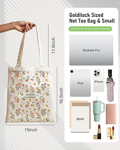Double-Sided Canvas Tote Bag for Women with Magnetic Snap, Wide Strap & Inner Pocket for Work, Shopping, Travel