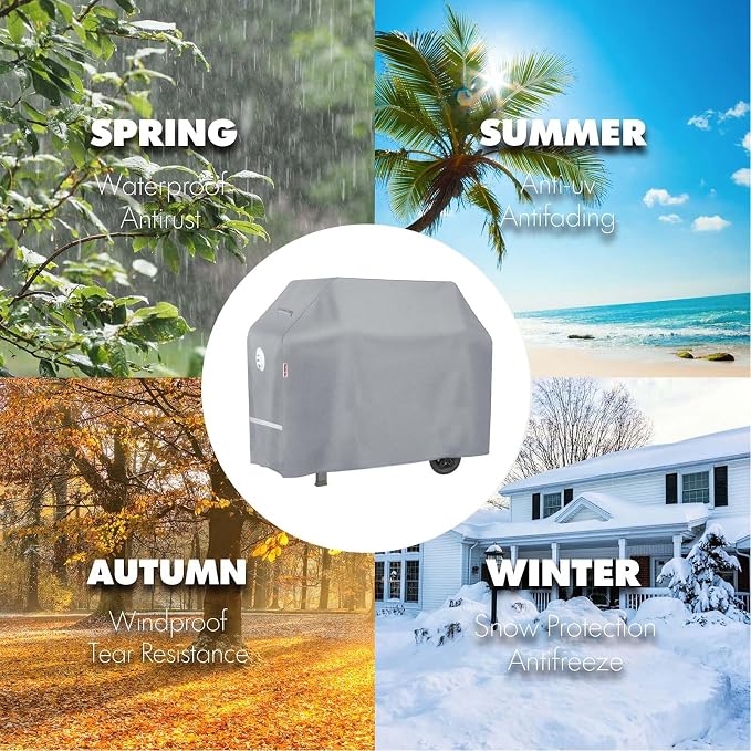 Turtle Life BBQ Grill Cover, 54 Inch Heavy Duty Waterproof 3-4 Burner Barbecue Gas Grill Covers for Weber Spirit Char-Broil Brinkmann, Gray