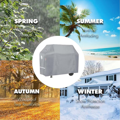 Turtle Life BBQ Grill Cover, 54 Inch Heavy Duty Waterproof 3-4 Burner Barbecue Gas Grill Covers for Weber Spirit Char-Broil Brinkmann, Gray