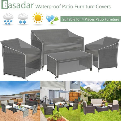 Gasadar Patio Furniture Cover 4-Piece Set, Outdoor Furniture Cover Waterproof for Lawn Patio Chairs, Loveseat and Coffe table, Grey