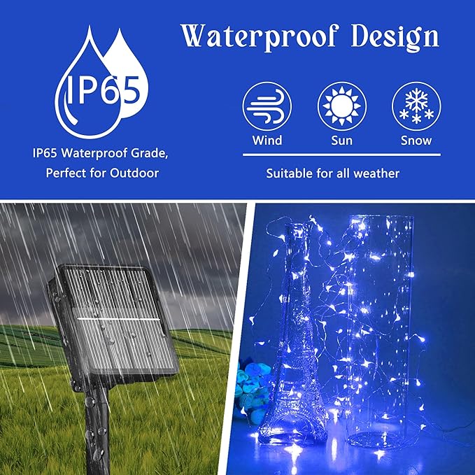 Selarlyt Solar String Lights for Outside, 72Ft 200 LED Solar Fairy Lights with 8 Modes, Solar Powered Fairy Lights Waterproof for Christmas Tree Garden Party Wedding Decor.（Blue）