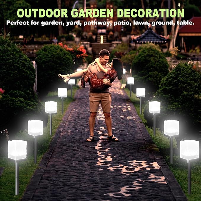 Solar Pathway Lights Outdoor, Waterproof Ground Light Featuring Crystal-Clear Ice Brick Aesthetic, Multi-use Landscape Decoration Lighting Solar Powered Garden Lawn Lamp (Cool White, 1 Pack)