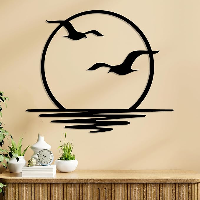 Sunrise Metal Wall Art, Sunset Metal Wall Decor for Living Room, Sunshine Line Art Home Decor Outdoor Indoor, Sun Design Modern Artwork for Walls, Abstract Sunset Wall Decor, Housewarming Gifts