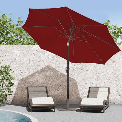 PatioKingdom 9FT Patio Outdoor Umbrella-UPF 50+ Sun Shade with Wind Vent, Push-Button Tilt & Smooth Crank Lift, Rust-Resistant Fiberglass Frame for Garden, Backyard,Yard (Red, 9FT)