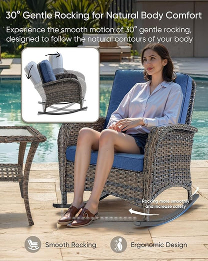 HUMMUH 7-Piece Outdoor Patio Furniture with Fire Pit Set,Wicker Patio Sofa Set Outdoor Rocking Chairs with Ottomans for Backyard,Poolside,Deck